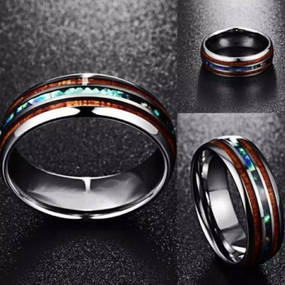 NEW Unisex Tungsten Hawaiian KOA Wood Abalone Ring - Picture 2 of 7